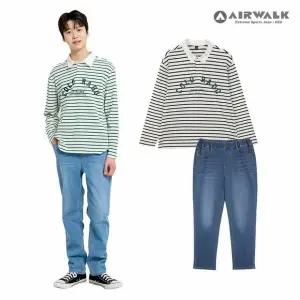 [보리보리/에어워크 주니어]카라티 밴딩 데님팬츠 상하세트