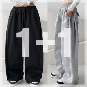 [원쁠원] 기모 버튼 포켓 사이드턱 와이드 겨울 트레이닝 바지 데일리 빅사이즈까지