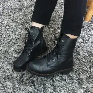 부아 국산 레이스업 통굽 미들 키높이 여성워커 5cm