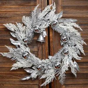 현관문용 BINFEN 20인치 실버 크리스마스 화환 베리 벨 볼 화이트 페이크 팜파스 잔디 창문 벽난로용 도어