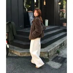 [LEE] 우먼 신세틱 퍼 하프 코트 브라운 LE2504CT61BR 898593