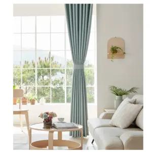 뷰하우스 거실 암막 커튼 원톤 핀형 중형 샤이니블루