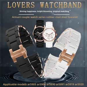 아르마니 AR5905 AR5919 시계 스트랩 남성용 23mm 여성용 팔찌 액세서리 용 고무 피복 강철 밴드