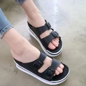 인조가죽 여성 키높이 슬리퍼 캐주얼 버클 여름 신발