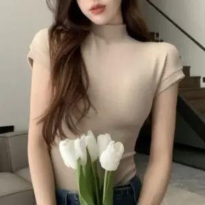 베이직 여성 반목 반팔티 여자 하이넥 이너 반팔티