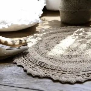 벨라이프 로맨틱 레이스 원형 욕실매트 50cm 베이지