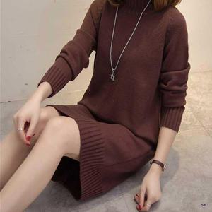 여성 봄,가을,겨울 슬림핏 니트 긴팔 원피스 여자 반목폴라 스웨터 긴팔셔츠 원피스