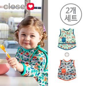 [클로즈] 민소매 방수턱받이/민소매 유아 앞치마 2개세트(디자인선택)