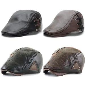 헌팅캡 가죽/니트 남자여자 겨울모자 스트립 베레모