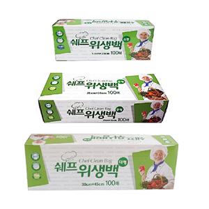 쉐프 위생백 소형 중형 대형 100매 일회용 비닐봉투