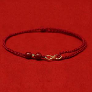 행운마법 14k 도금 경면주사 원석 발찌 남여 공용 길이 조절 주사 발찌 팔찌