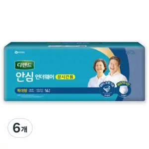 디펜드 남녀공용 안심플러스 요실금 팬티 언더웨어 장시간용 성인기저귀 특대형 14매입 6개