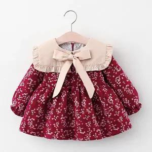 [보리보리/조이멀티]버건디플라워 아동 리본프릴카라 여아원피스 205310