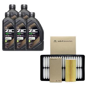 더뉴카니발KA4 하이브리드 엔진오일 지크 X9 제로 0W20 5리터 순정 오일필터 에어필터 세트