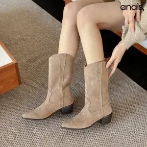 [아나이스] 스웨이드 웨스턴 미들부츠 4.5cm_24FW218 [무료배송]