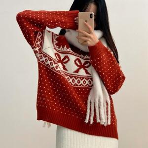 [입꼬]도톰 리본 노르딕 라운드 니트3color