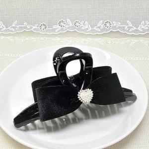 진주 데코 리본 벨벳 홀더집게핀