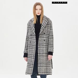 [시슬리] 아리아나 체크 벨티드 롱 코트 SACTC7461_BK