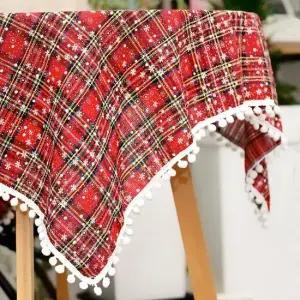 캠핑 크리스마스 체크 테이블보 식탁보 90x90 100