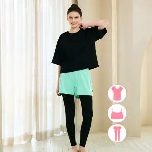 [하프클럽/베이직 엘르]베이직엘르 여성인 반팔 래쉬가드 워터레깅스 비치반바지 세트 BEL-Y205K