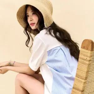 [하프클럽/체이스컬트]W 스트라이프 배색 반팔