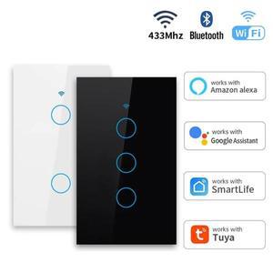 Tuya US WiFi + Bluetooth 스마트 벽 스위치 RF433 1/2/3/4 Gang 터치 센서 LED 조명 홈 Alexa Google