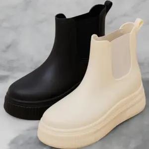 여성 여름 장마 블랙 베이지 앵클 통굽 레인 슈즈