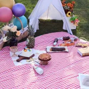 나들이 돗자리 매트 방수 휴대용 체크 레드 비비드 (WFHJEQO)