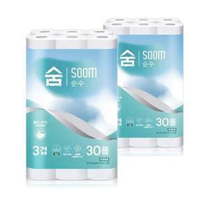 100% 천연펄프 무형광 숨 순수/3겹 20m 30롤 2팩