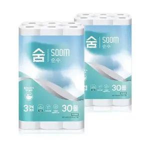 100 천연펄프 무형광 숨 순수/3겹 20m 30롤 2팩