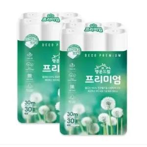 행운드림 프리미엄 천연펄프 3겹 30m 2팩 화장지