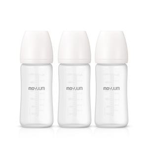 모윰 실리콘코팅 유리젖병 240ml 트리플팩 노꼭지 구성 내열유리 젖병세트
