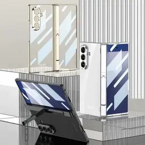 갤럭시 Z폴드7 강화유리 액정보호 마그네틱 힌지 풀커버 2단 접이식 거치대 전기도금 투명 하드 케이스