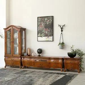 1/18~19 커피쿠폰 증정+무료배송제우스 엔틱 원목 거실장 세트(거실장+장