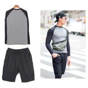 남성 나그랑 긴팔 반바지 래쉬가드 세트 여행 수영복