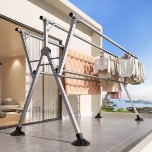 고품질 이불 건조대 W형 옥상 베란다 마당 초대형 빨랫대 빨랫대 접이식빨래건조대 (WFJF6QH)