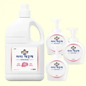 아이깨끗해 핸드워시 리필 대용량 4L + 펌프용기 3개 거품비누 버블 핸드솝 손세정제