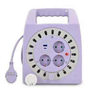 러그박스 3구 코드릴 20M 퍼플그레이 C타입 USB 케이블박스 전기릴선