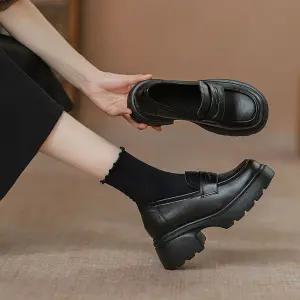 아이위크 봄 가을 여자 키높이 청키힐 로퍼 여성 통굽 단화 학생구두 굽9cm 215-245mm