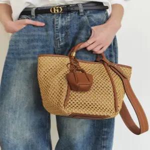 헤지스 액세서리 25FW [완판재입고][아카이브H 베리백] 데일리 브라운 라탄 토트겸 숄더백 L HIBA5F144I2