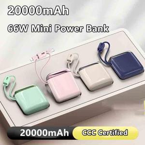 호환20000mAh 미니 보조베터리 66W 초고속 충전  iPhone Xiaomi Huawei용 케이블이 포함된 CCC 인증 배터리