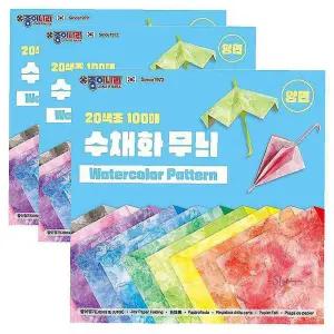 종이나라 무늬 수채화 100매 종이접기 3P 색종이 양면xyz789