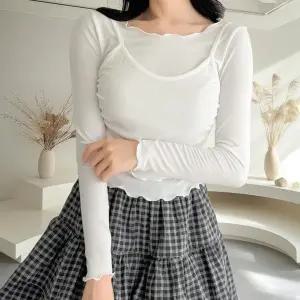 여자 레이온 레이어드 나시 날라리 물결 셔링 긴팔티