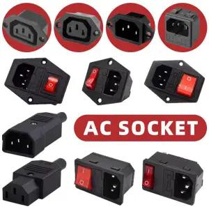 히든센서 3핀 로커 스위치 IEC 320 C13 C14 소켓 250V 10A 퓨즈 출력 콘센트 암수 재배선 커넥터