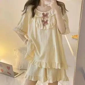 리본 프릴 파자마 세트 여성 반팔 잠옷 여름 홈웨어