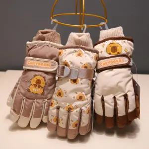 카피바라 스키장갑 장갑 털 겨울 키즈 눈 캐릭터 방한 손가락 보온