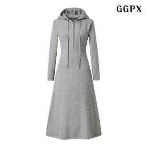 반집업 후드 절개 플레어 롱 원피스 (GODOW023D)