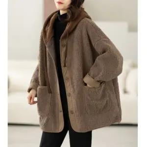 여성용 따뜻한 양털 하프코트 오버핏 빅사이즈 플 자켓 겨울