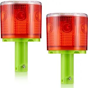 키트밉 2개 태양광 스트로브 경고 신호등 360도 단일 기둥 IP65 방수 비상 점멸 바리케이드 안전 도로 건설