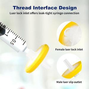 멸균 주사기 필터 PES 50팩, 0.22Um 기공 크기, 친수성 여과 처리량